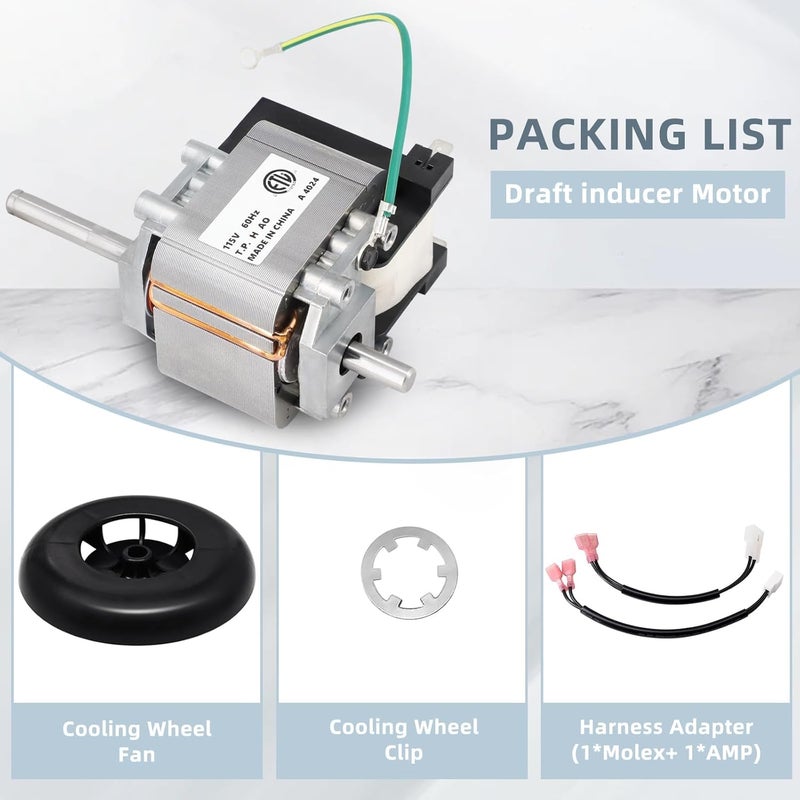 Criditpid 318984-753 HC21ZE117 HC21ZE114A Draft Inducer Motor, LA11AA005 Blower Wheel, KA56GR560 Grommet & Gasket Kit Replacement for Carrier, Bryant, Payne and Jakel Furnaces Motor. - Image 4